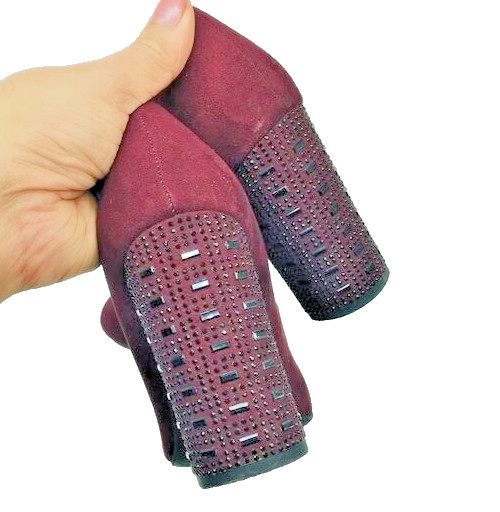 Burgundy Maroon Wine Red Block Heels Sz 8 Faux Suede Fall Autumn Winter