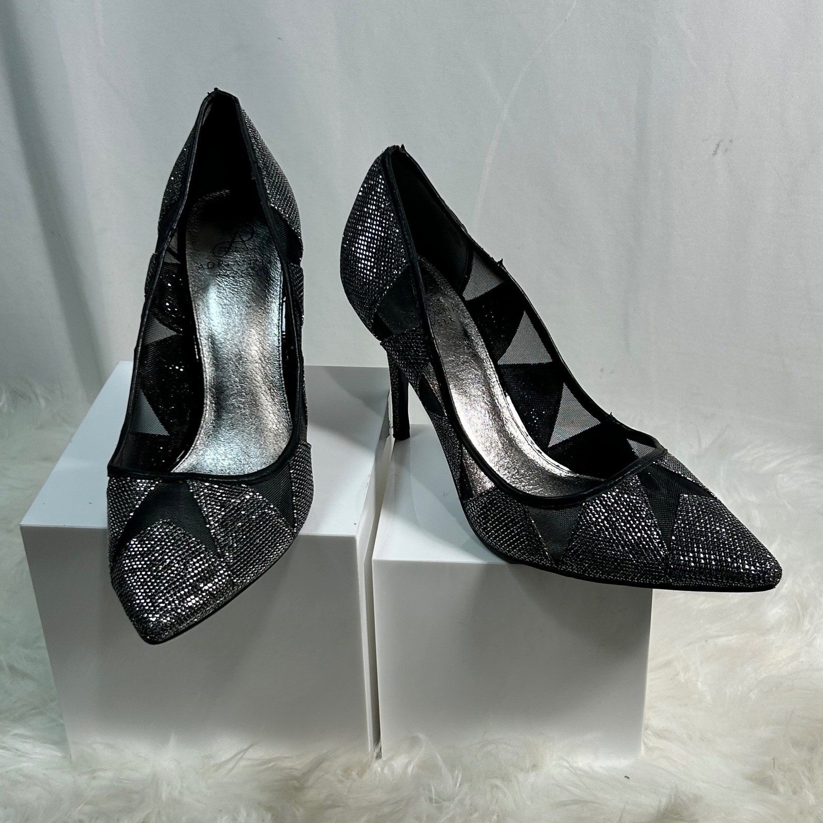 Adrianna Papell Women’s Black Sparkle Mesh Pointed Toe Stiletto Heels Shoes 9.5M