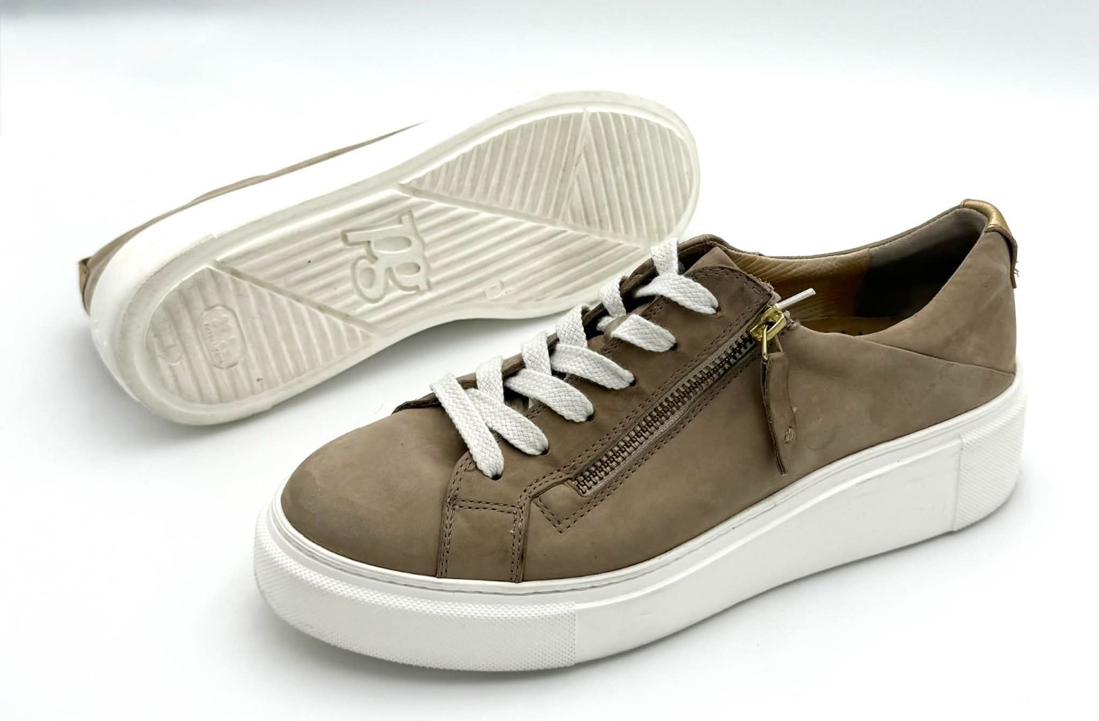 Paul Green Demi Platform Side Zip Sneaker Tan ALPACA Nubuk Women’s Size 10***