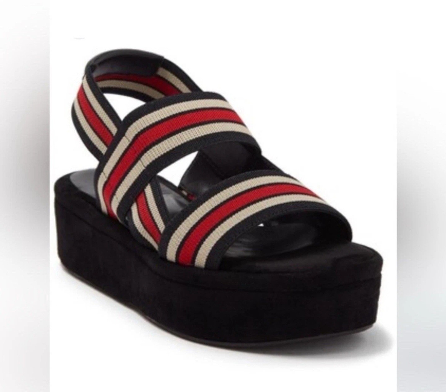 Golo Baird Elastic Strap Platform Sandal Sz 9 Black Red White Chunky Striped