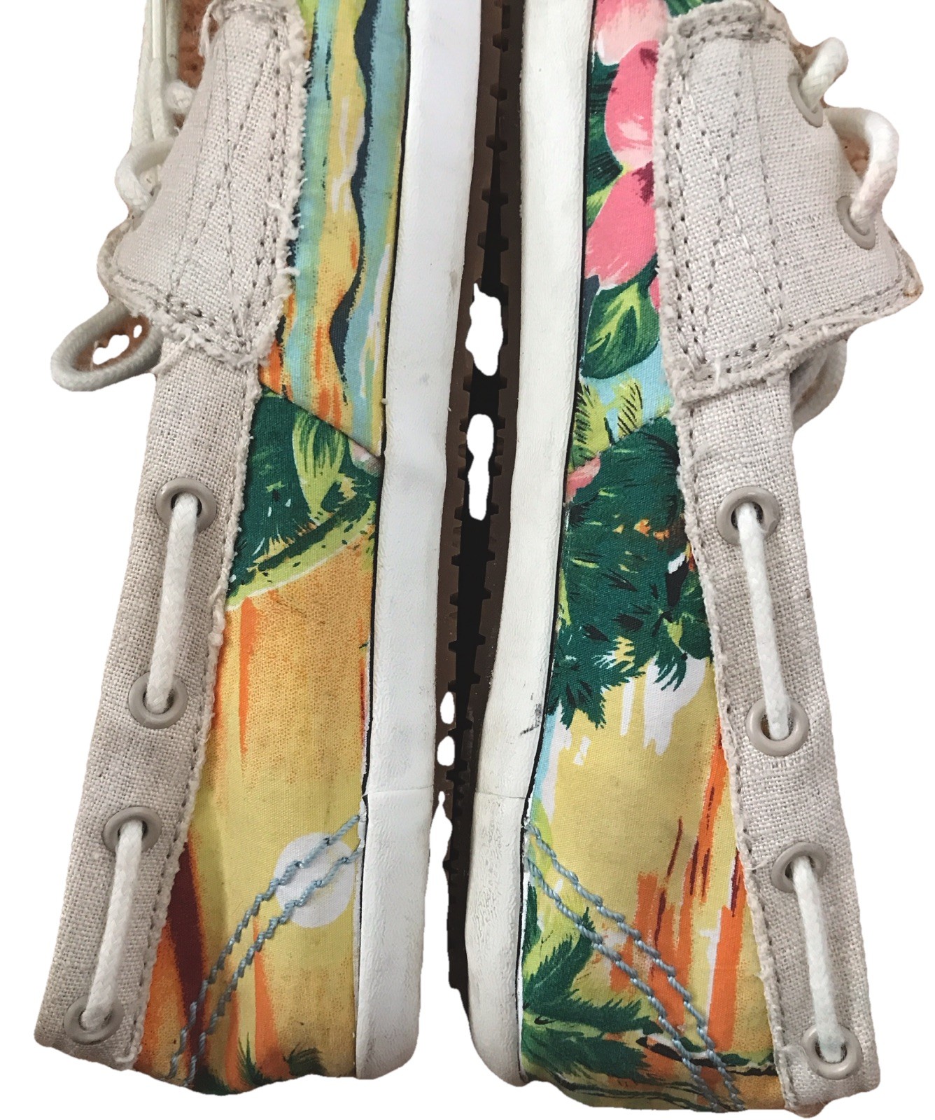 SANUK Canvas Tropical Beach Floral Multicolor Slip On Boat Loafer Shoe Woman 9.5