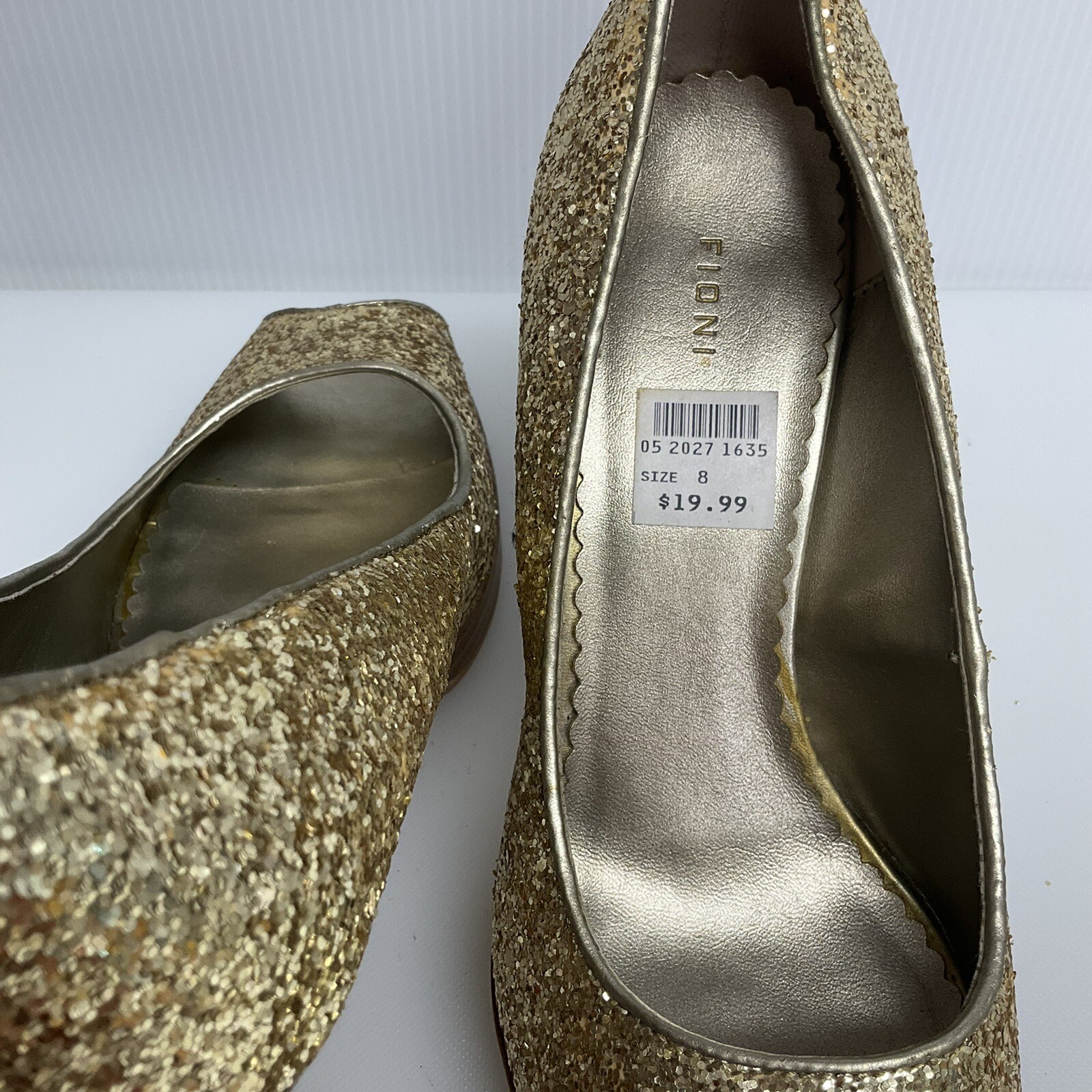 FIONI sz 8 Peep Toe Sparkle Gold Glitter Platform Cocktail Party Heels