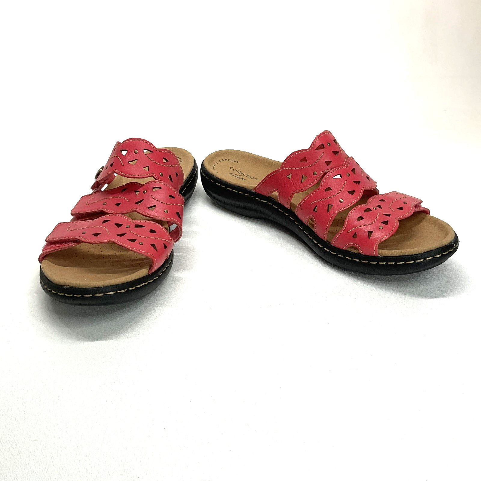 Clarks Women’s 3-Straps Salmon Leather Slide Sandal – Size 7.5M – Adjustable NEW