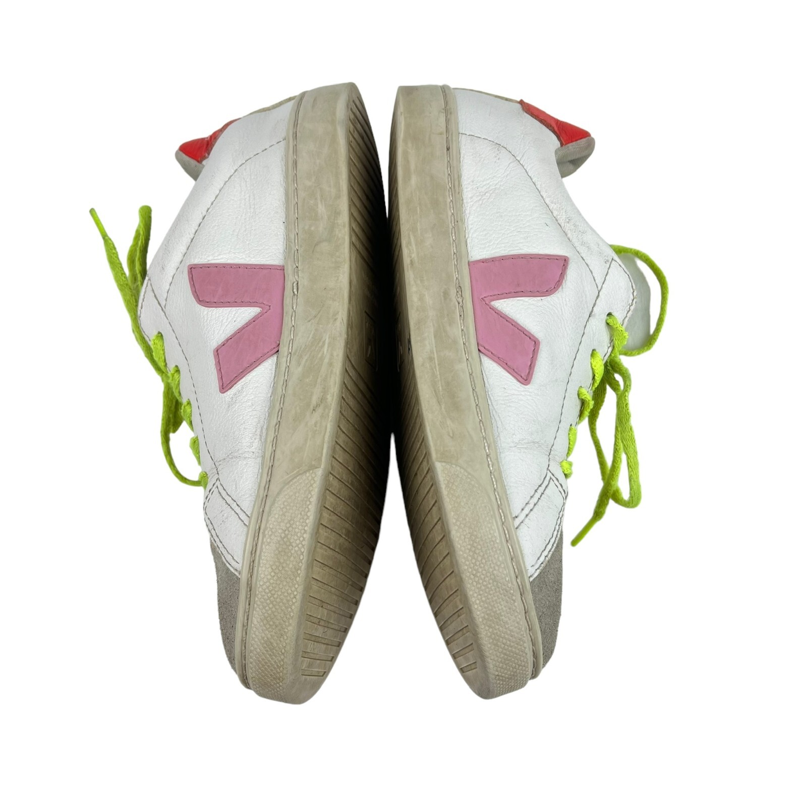 VEJA Women’s Leather Sneakers White Pink Red Neon Laces • Size US 4 | EU 35