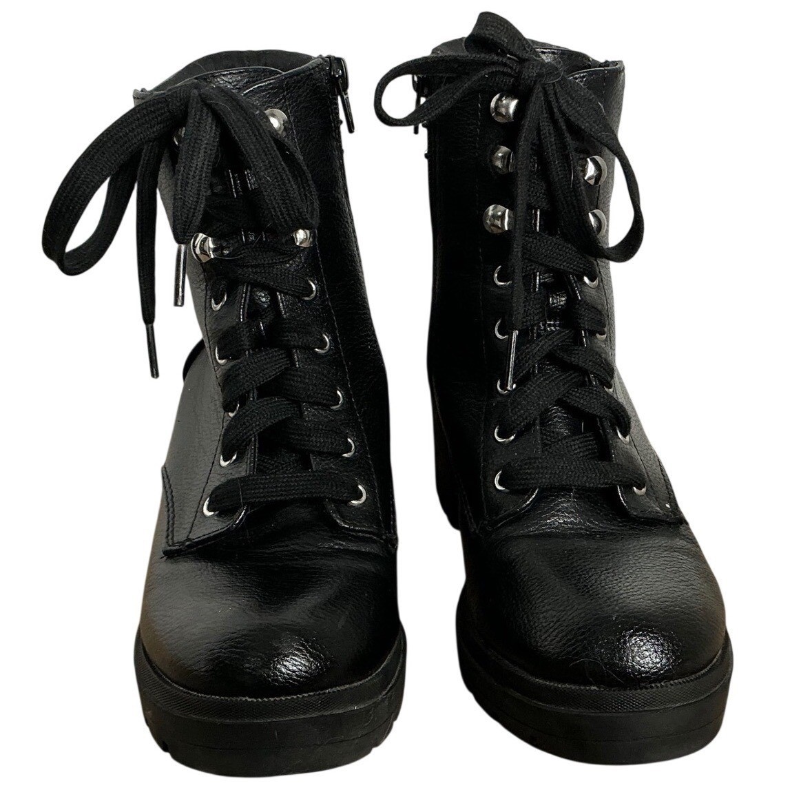 Black Studded Platform Combat Boots Women’s Chunky Heel Lace Up Witchy Goth Punk
