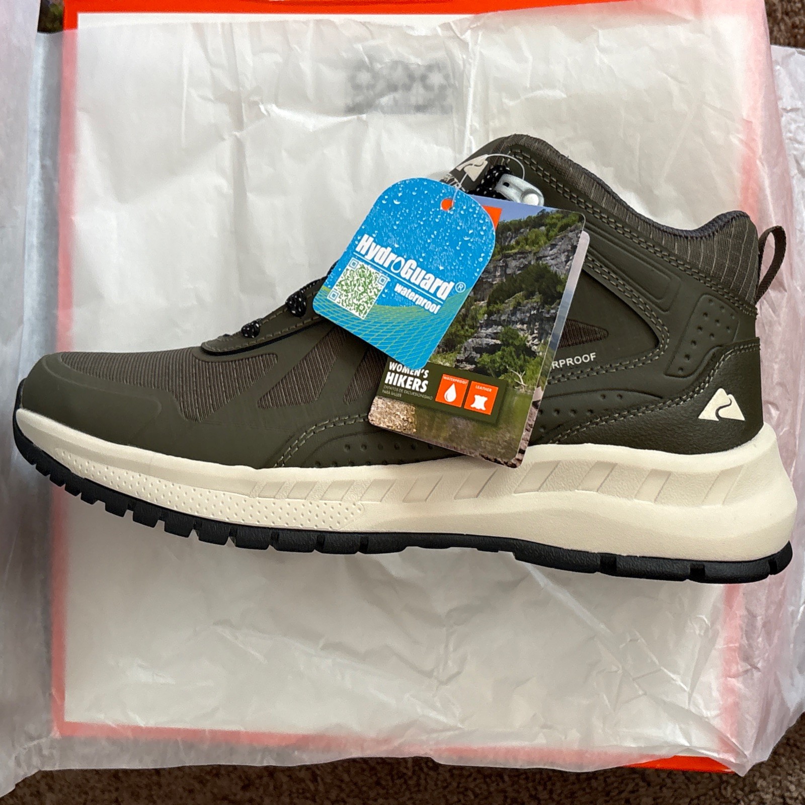Ozark Trail Women’s Size 11 Olive Leather Waterproof Tech Hiker Boot Shoes NWT