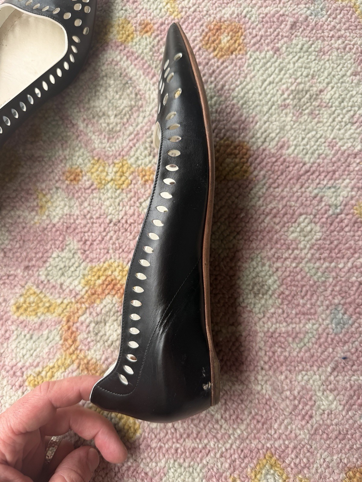 Christian Dior Black Laser Cut Leather Pointed Toe Flats EU 40 US 9.5-10 Italy