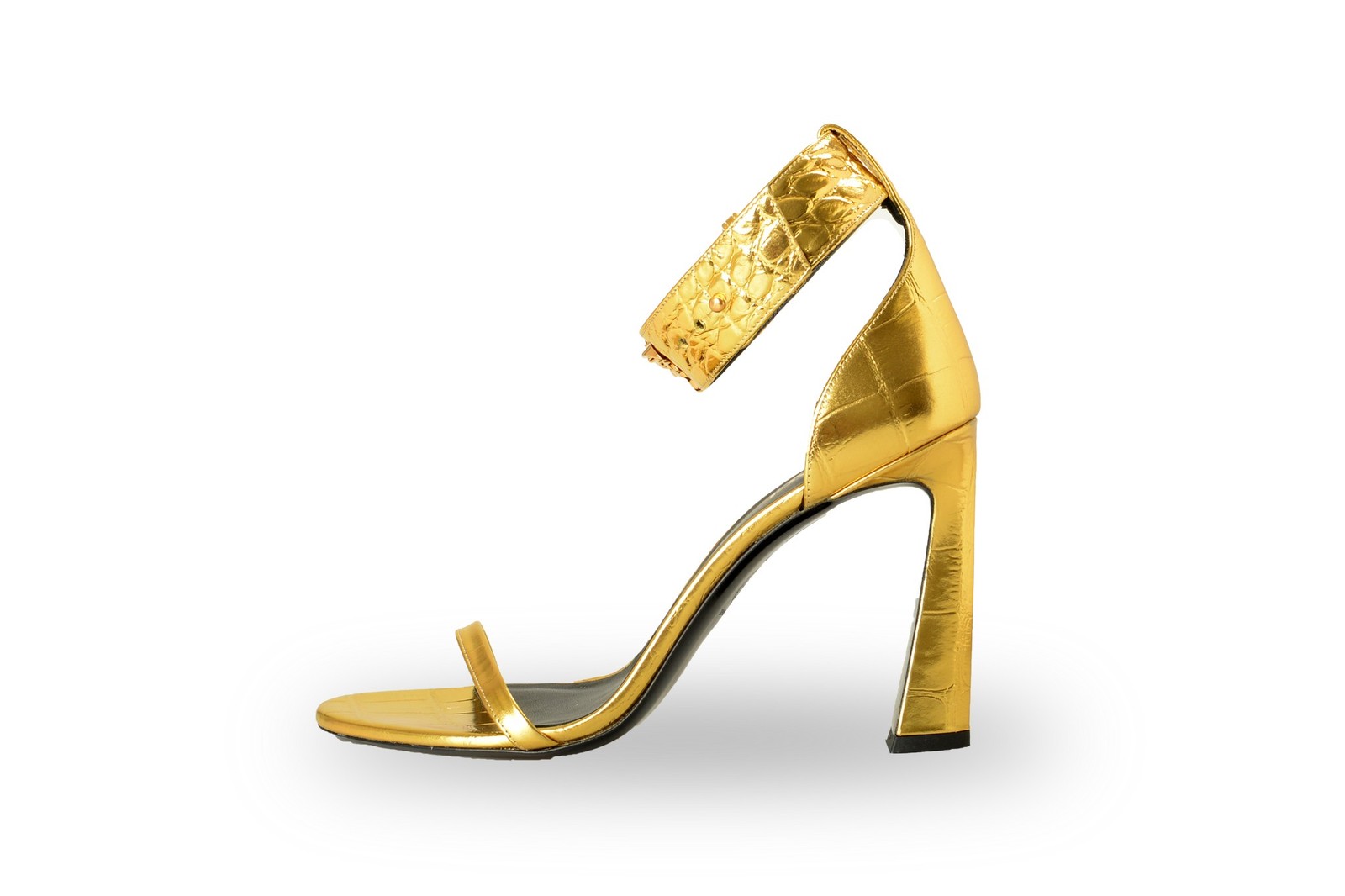 Versace Women’s Gold 100% Leather Croc Print Sandals Shoes US 6 IT 36