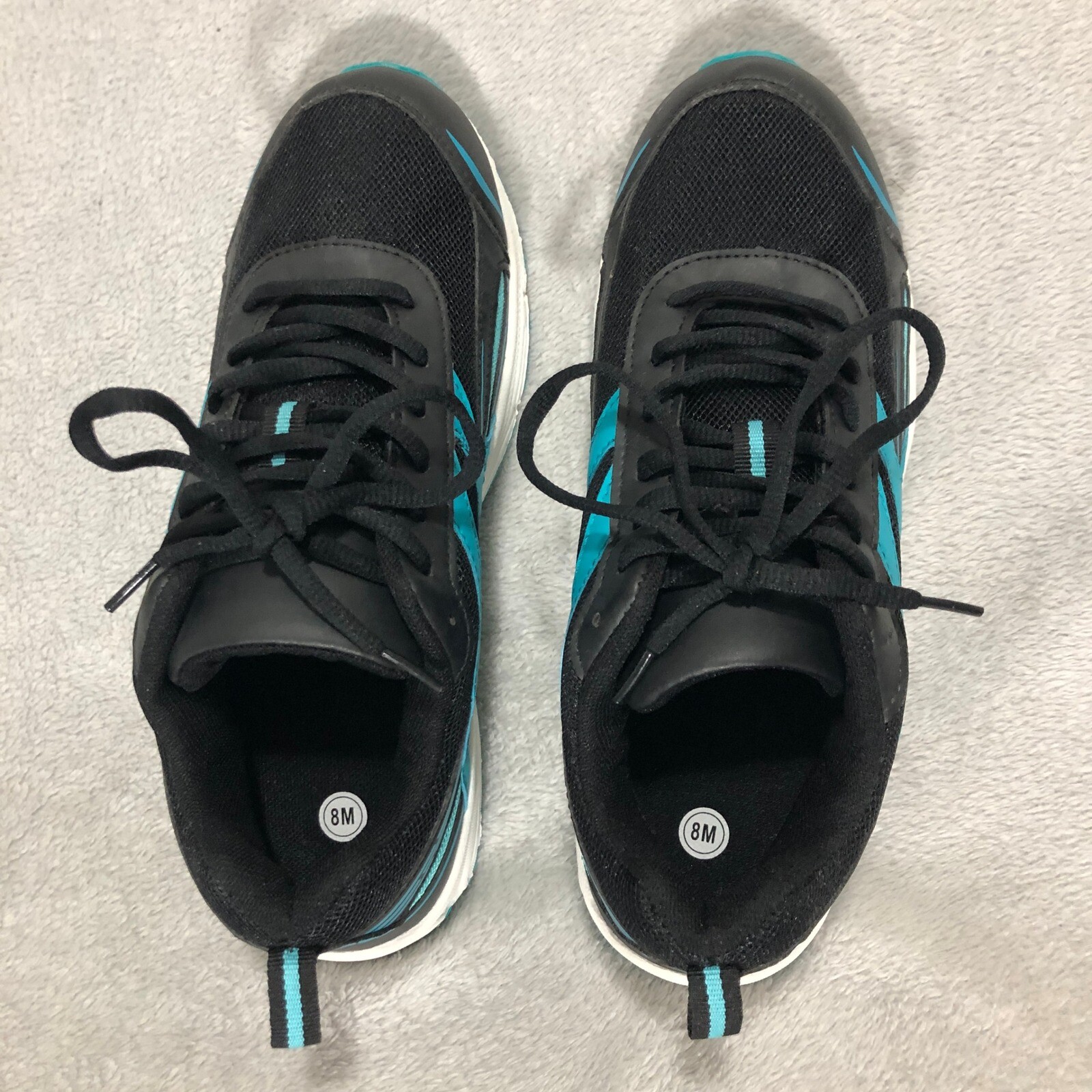 Athletic Running Shoes Black Turquoise Lightweight Sneakers Size 8M