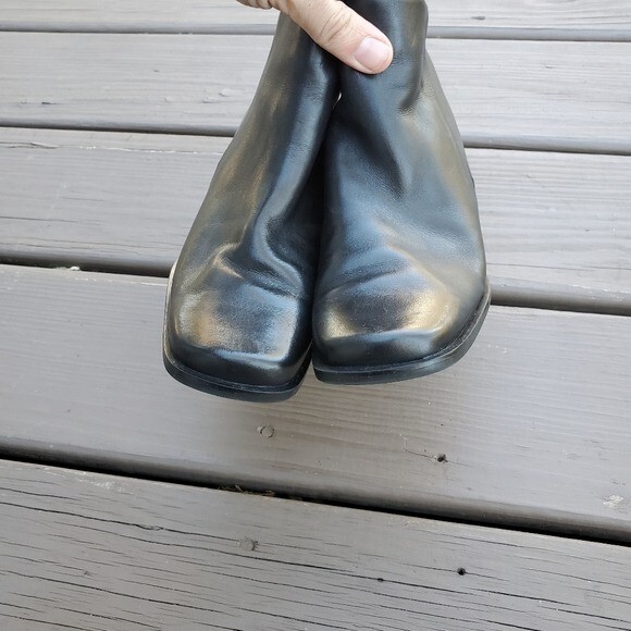 Vintage 90s y2k Bratz Black Leather Chunky Heel Square Toe Ankle Boots Booties 7