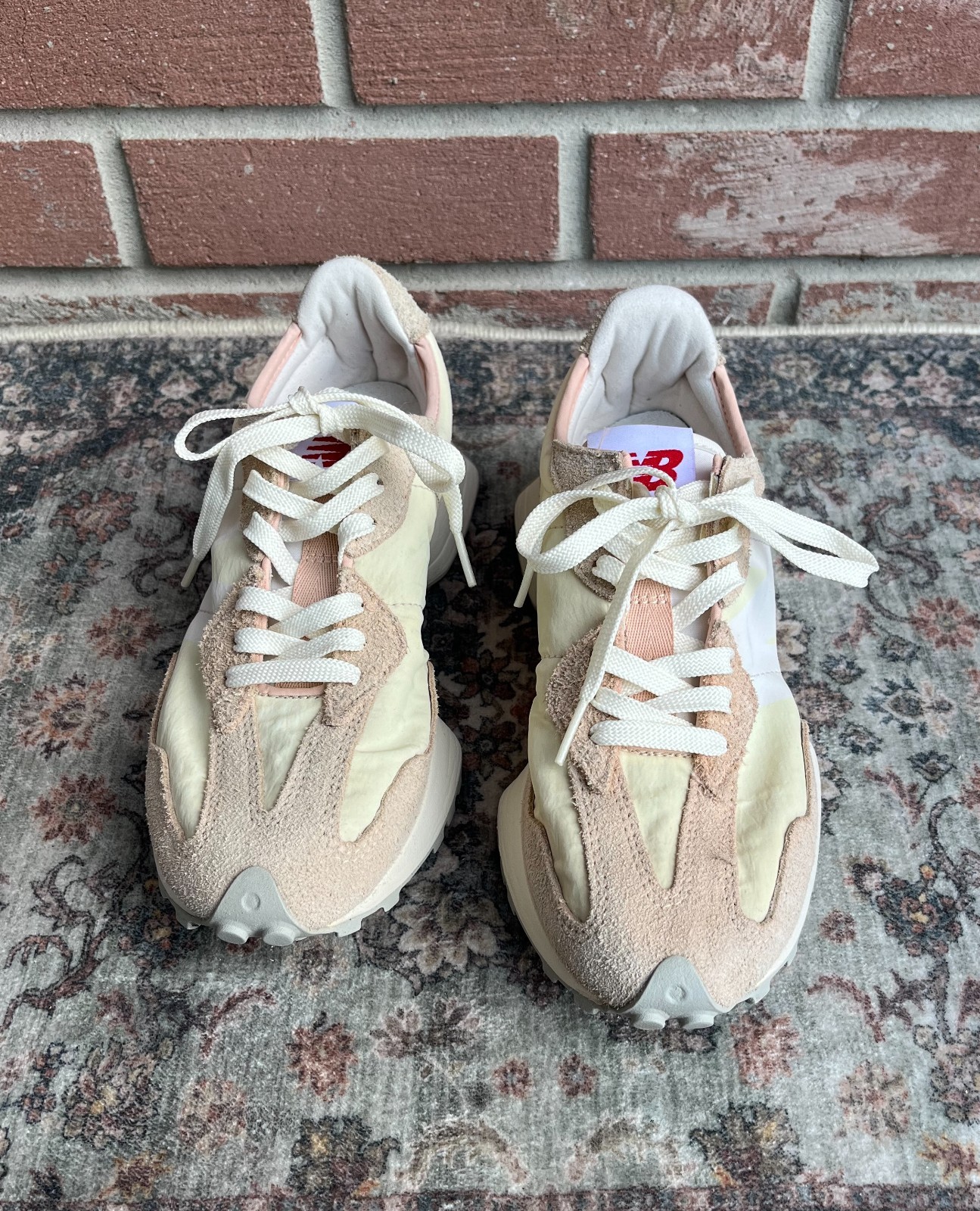 New Balance 327 Split Color Yellow Pink Suede Sneakers / Size Women 8.5 Men 7
