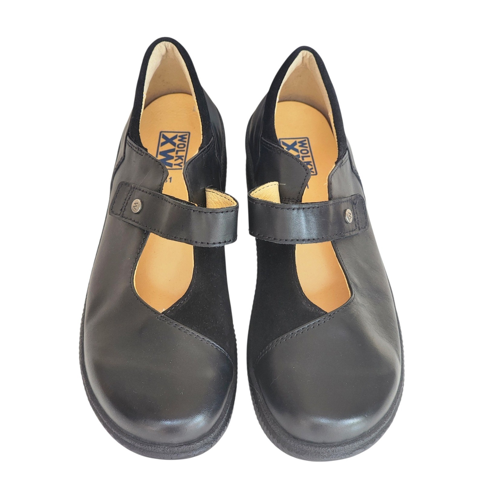 Wolky Motion XW Black Leather Suede Mary Jane Shoes Hook Loop 41 0252100000 NEW
