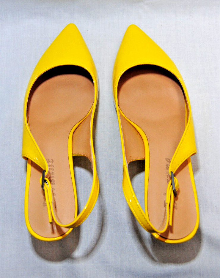 Divanne Womens Kitten Heel Slingback Closed Pointed-Toe Dress Shoes Yellow T2365