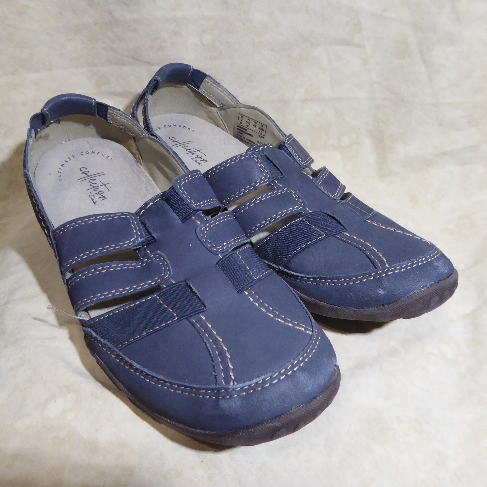 🥿 Clarks Strappy Mary Janes 9.5 M Sky Blue Leather; Stitched Details