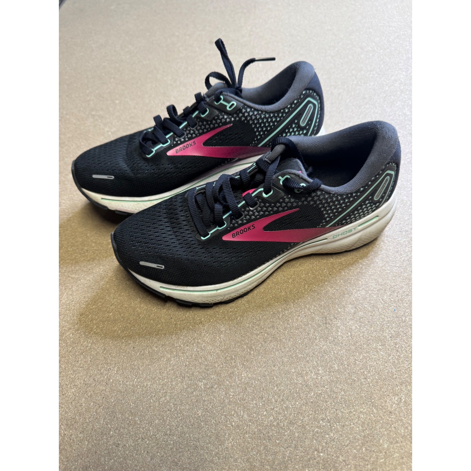 Brooks Ghost 14 Wide Women’s Running Shoes Black Pink Teal Size 6.5