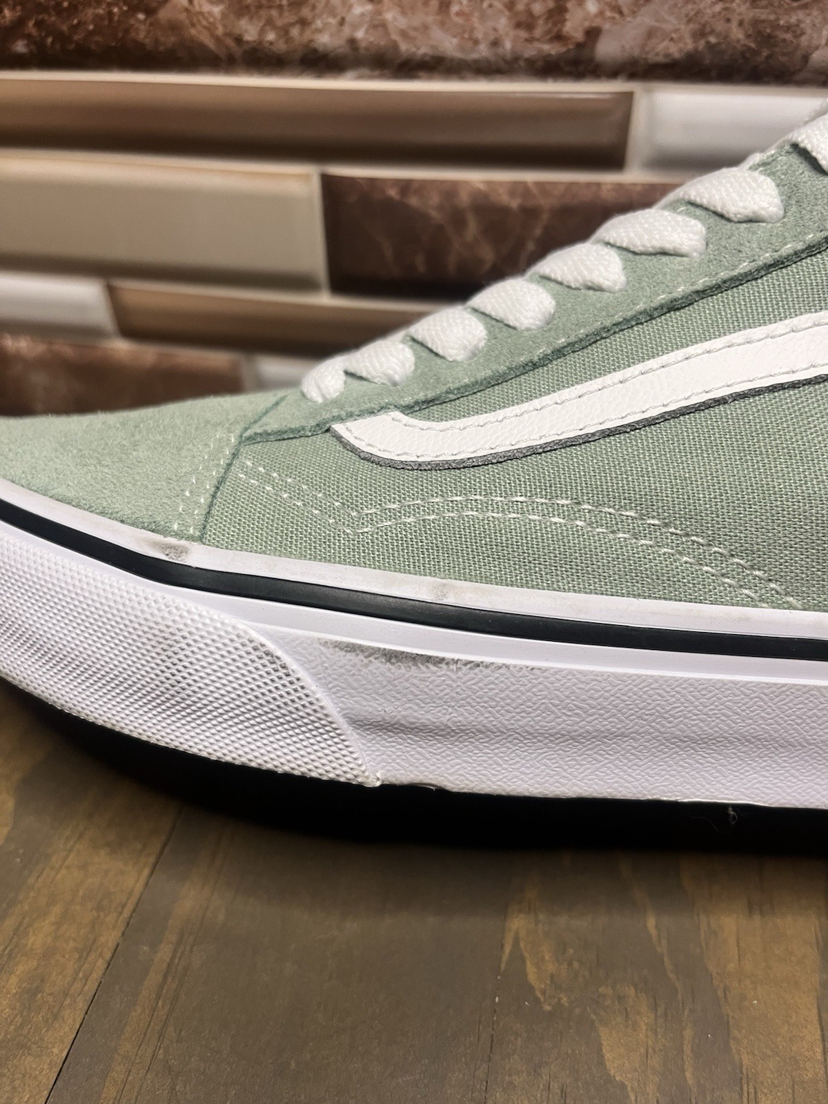 VANS Old Skool Shoe Size 9 Women Size 7.5 Men Mint Green Low Top Gently Used