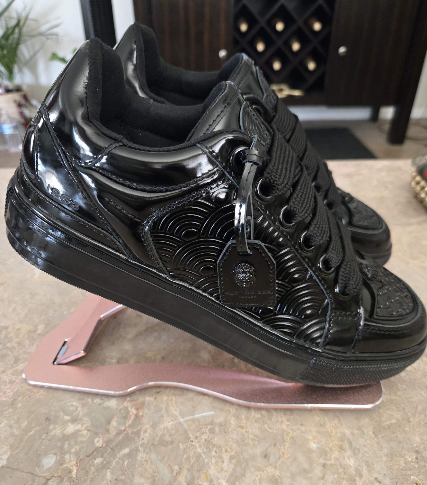 Kurt Geiger London Southbank Tag Platform Sneakers in Black. Size 42