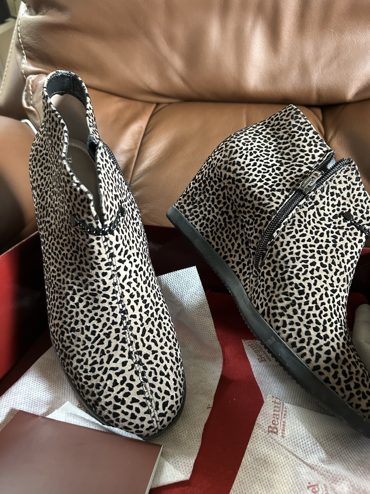 Beautifeel Animal Print Wedge Booties NEW 38