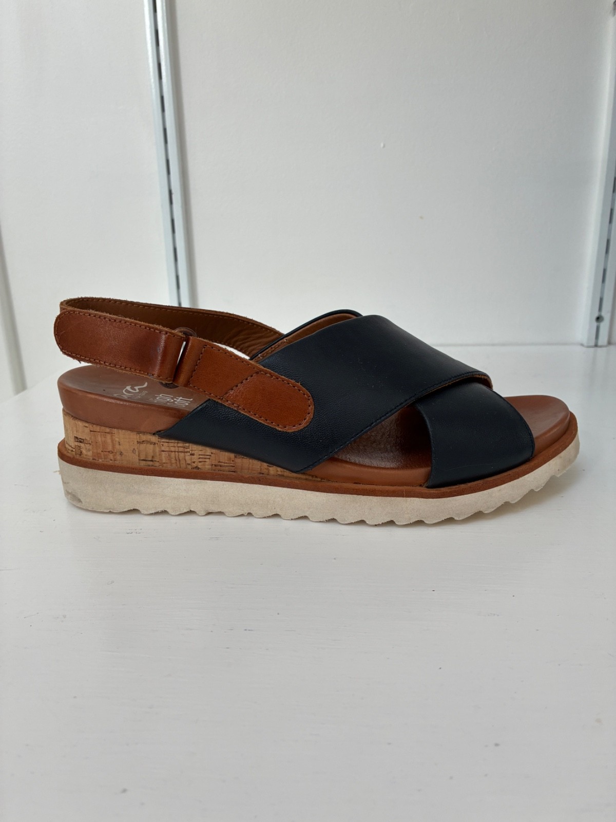 Ara Wedge Sandals Valencia Wedge Leather Navy Blue Sandals Nautical US 7.5 EU38