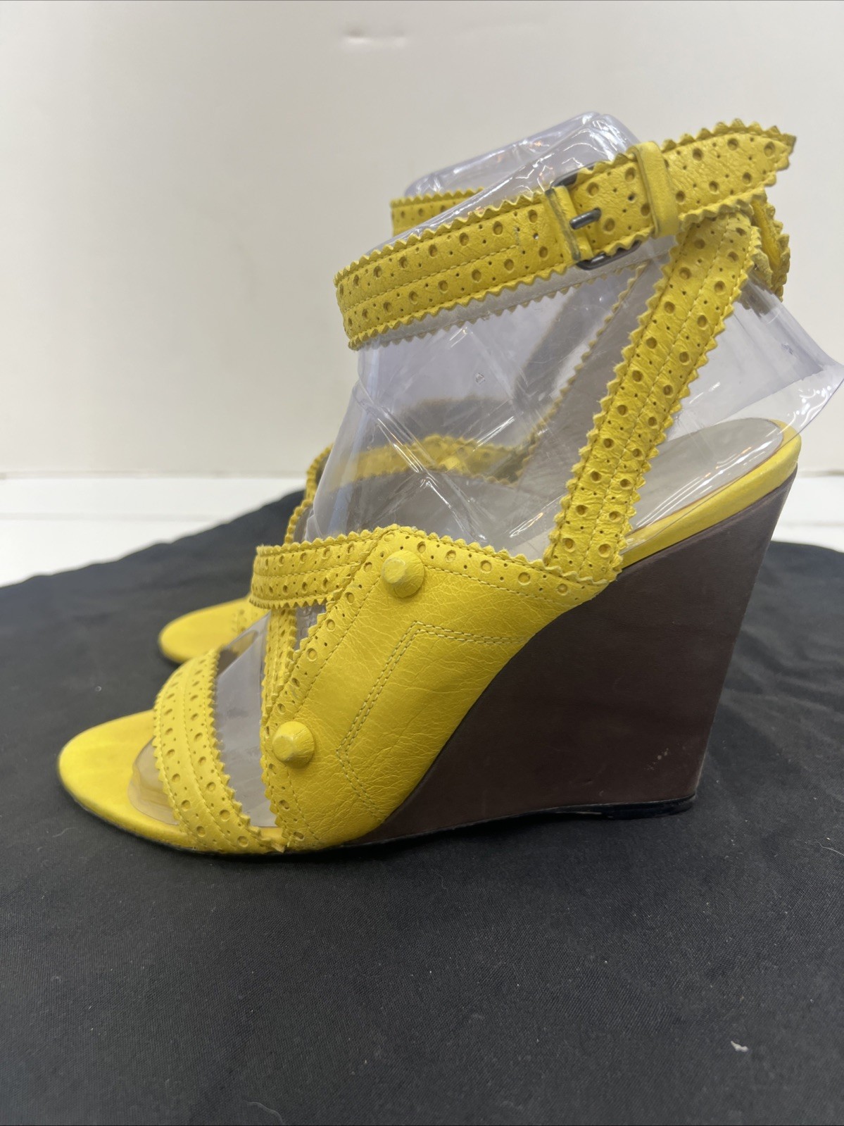 Balenciaga 40 Wedge Sandals Mules Gladiator Caged Pump Booties Yellow City Studs