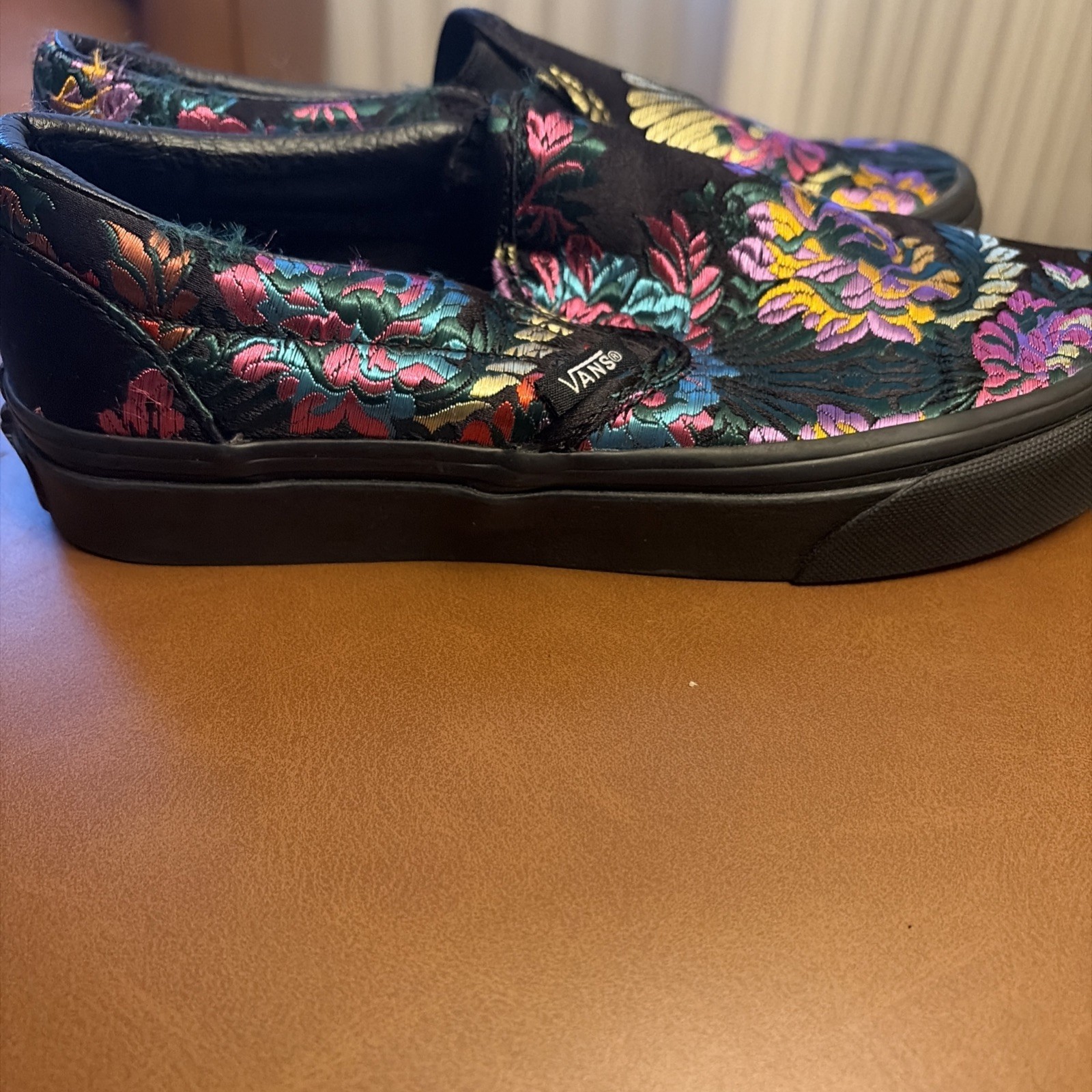 Vans Classic Slip-On Floral Brocade Black Satin Sneakers Unisex Shoes