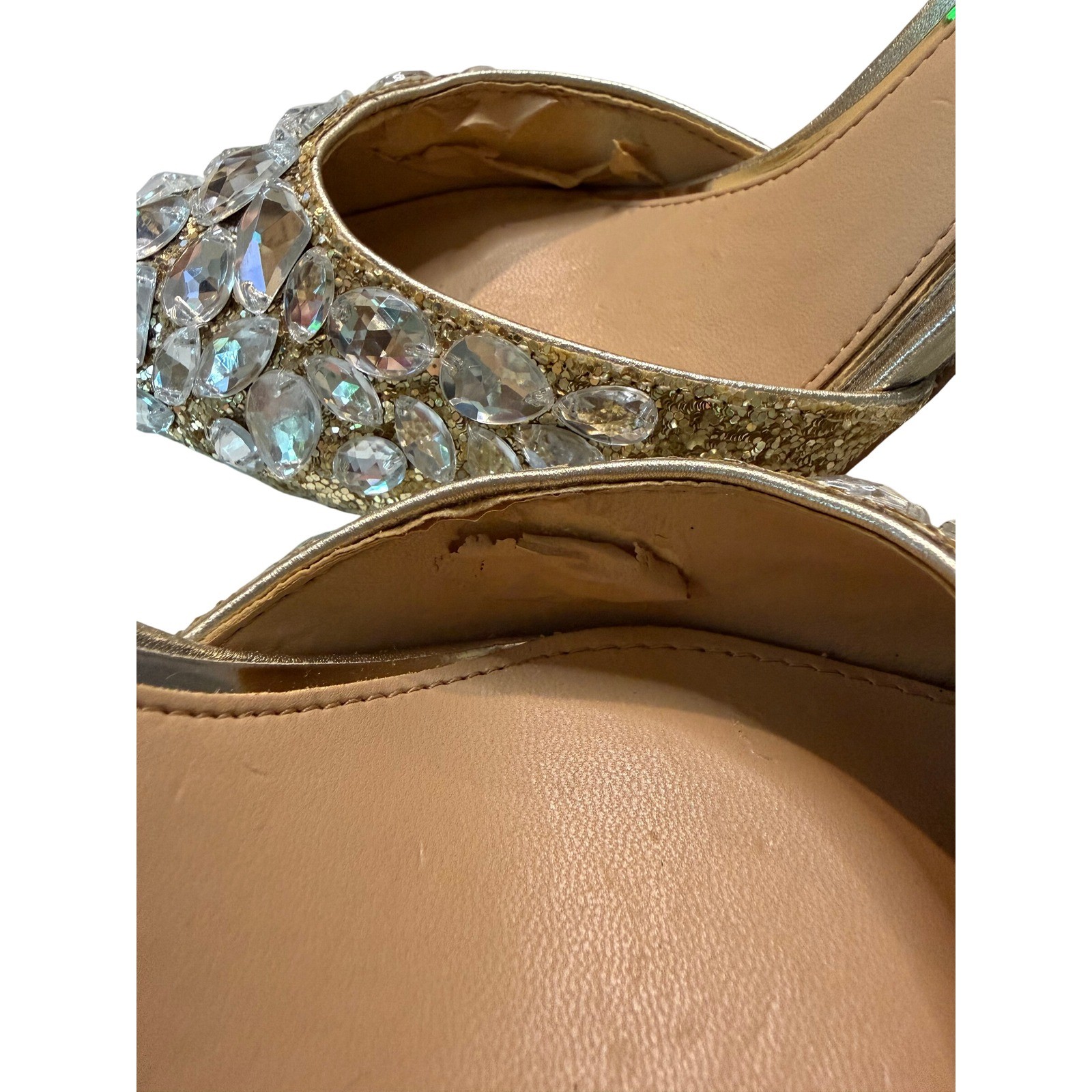 Jewel Badgley Mischka Gold Glitter Crystal Embellished d’Orsay Pumps Heels Size5