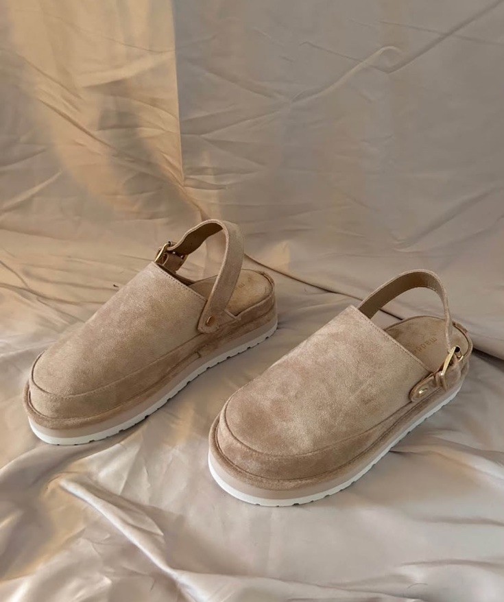 Madden Girl Women’s Beige Faux Suede Slingback Flat Buckle Strap Closed Toe
