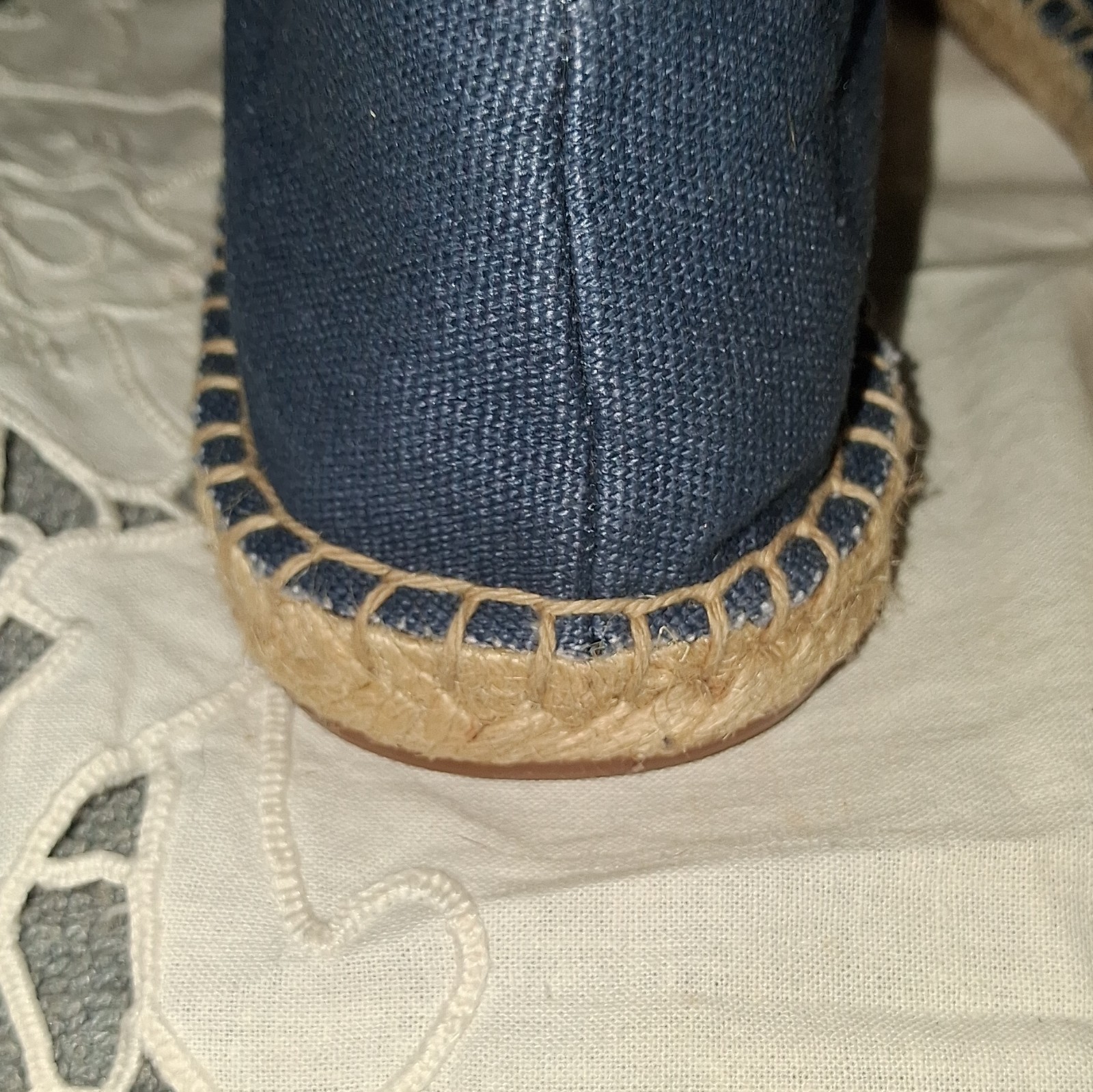 J. Crew Blue Pink Canvas Slip On Espadrilles Jute Sole Shoes Women’s Size 8.5