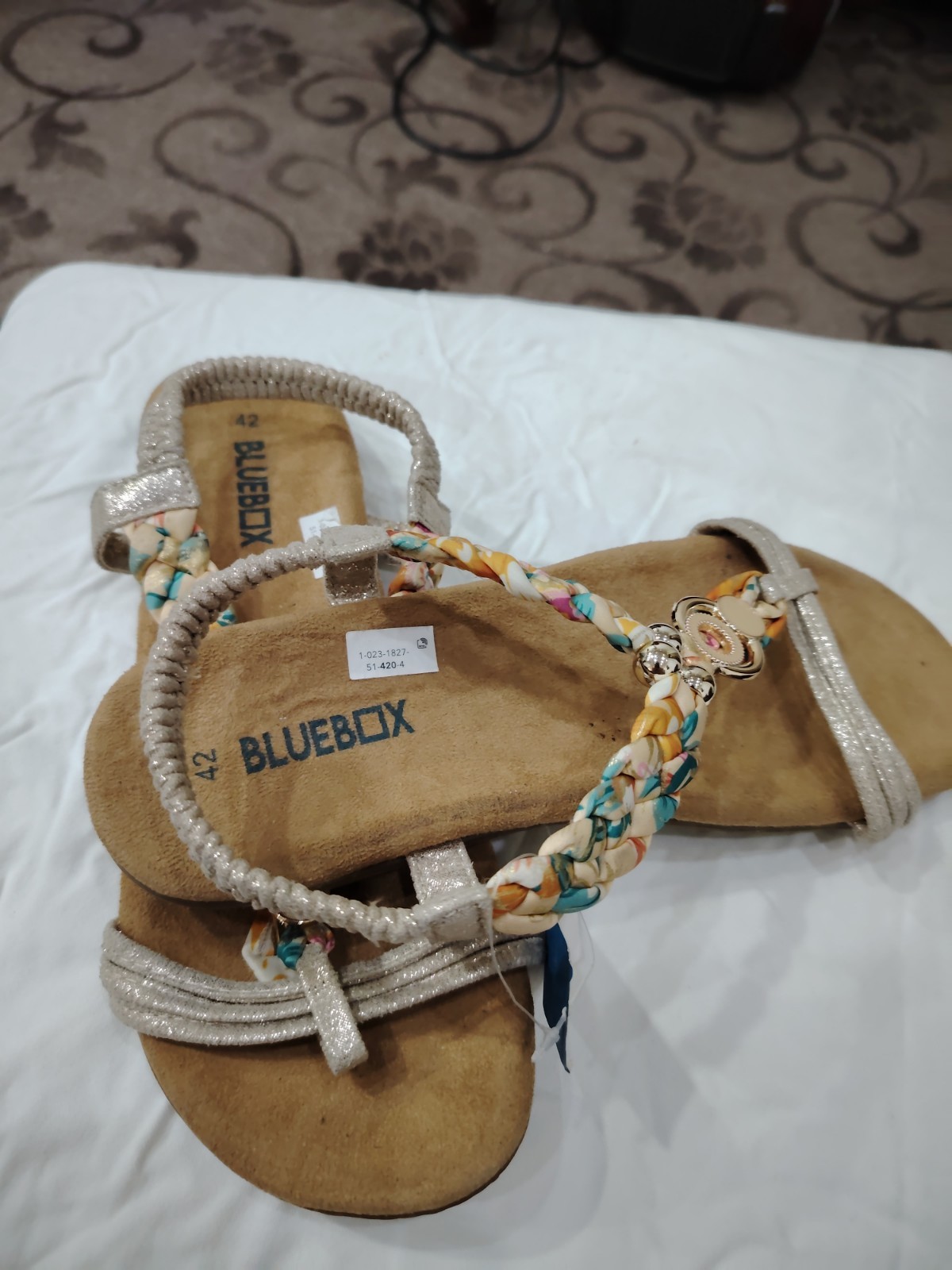 Blue Box Women’s Floral Braided Sandals Silver Beaded Summer Slip-On Casual Shoe