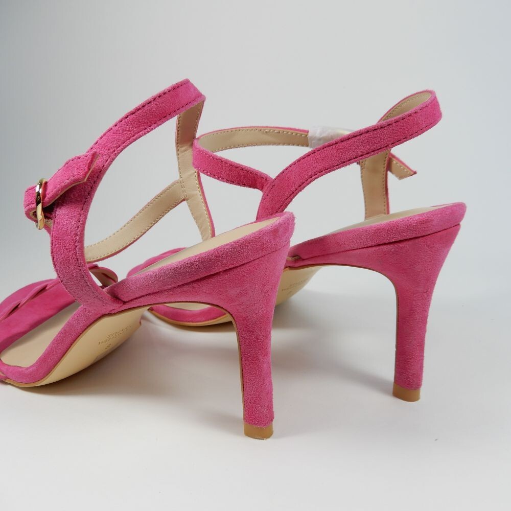 Stuart Weitzman Dancer Twistie SANDALS Heels Size 8 Peonia Pink Suede NEW $450