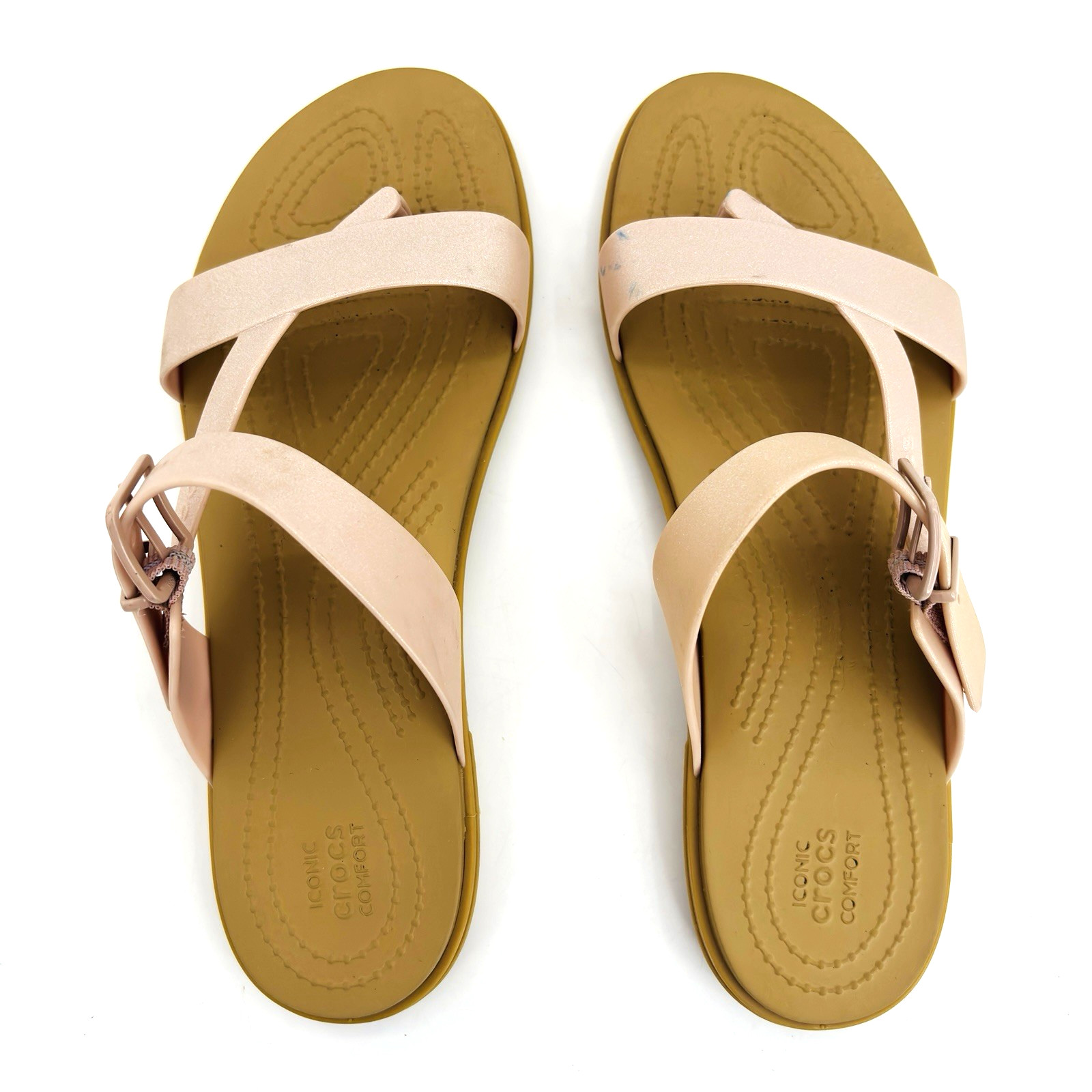 Womens 10 Crocs Iconic Tulum Toe Post Pink Casual Summer Sandals Shoes 208666