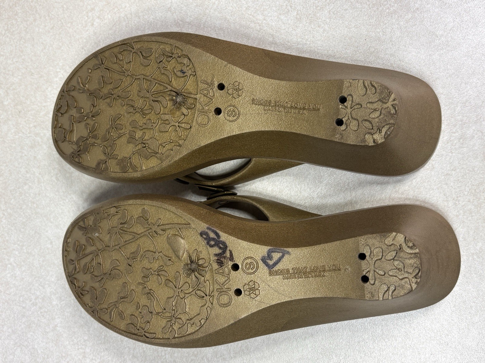 Oka B Alexa Jeweled Wedge Sandal Bronze Metallic Heel Flip Flop Womens S 25036