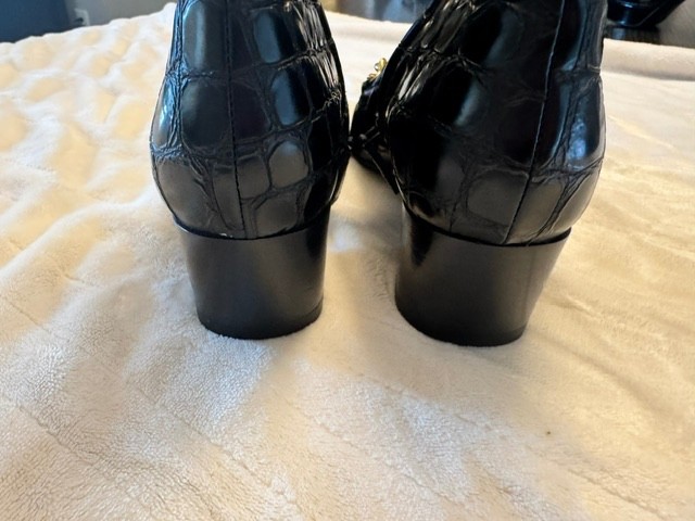 Tom Ford Black Leather Gold Chain Link Ankle Boots, black, size 39