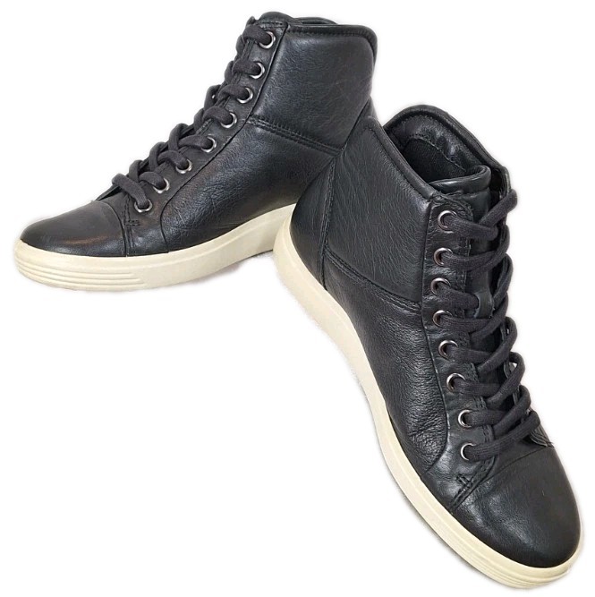 ECCO SOFT Women’s High-Top Sneaker Trainers Black Leather Booties Sz 35/US 4-4.5
