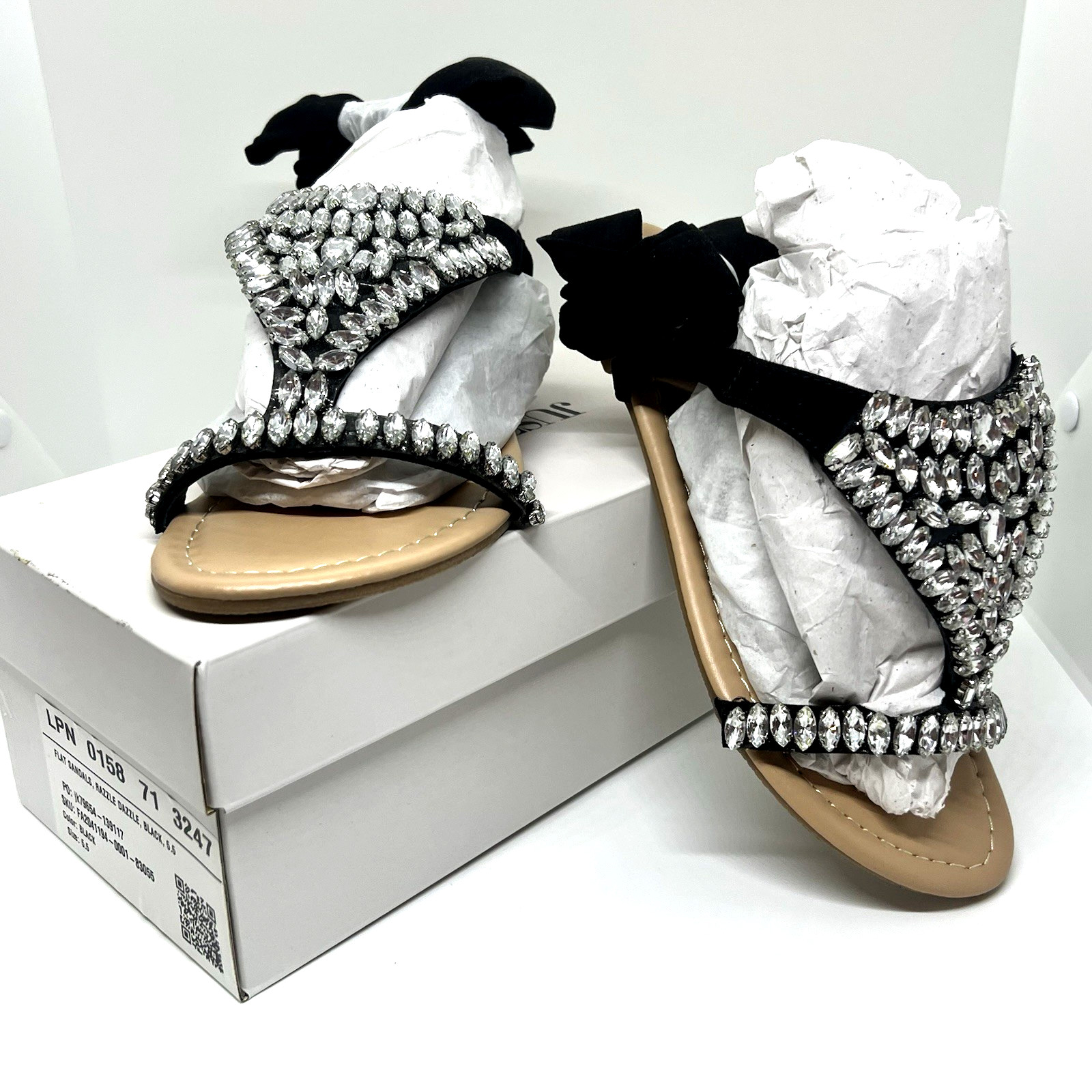 JustFab Embellished Rhinestone Wraparound Ankle Tie Sandal Razzle Dazzle Sz. 5.5