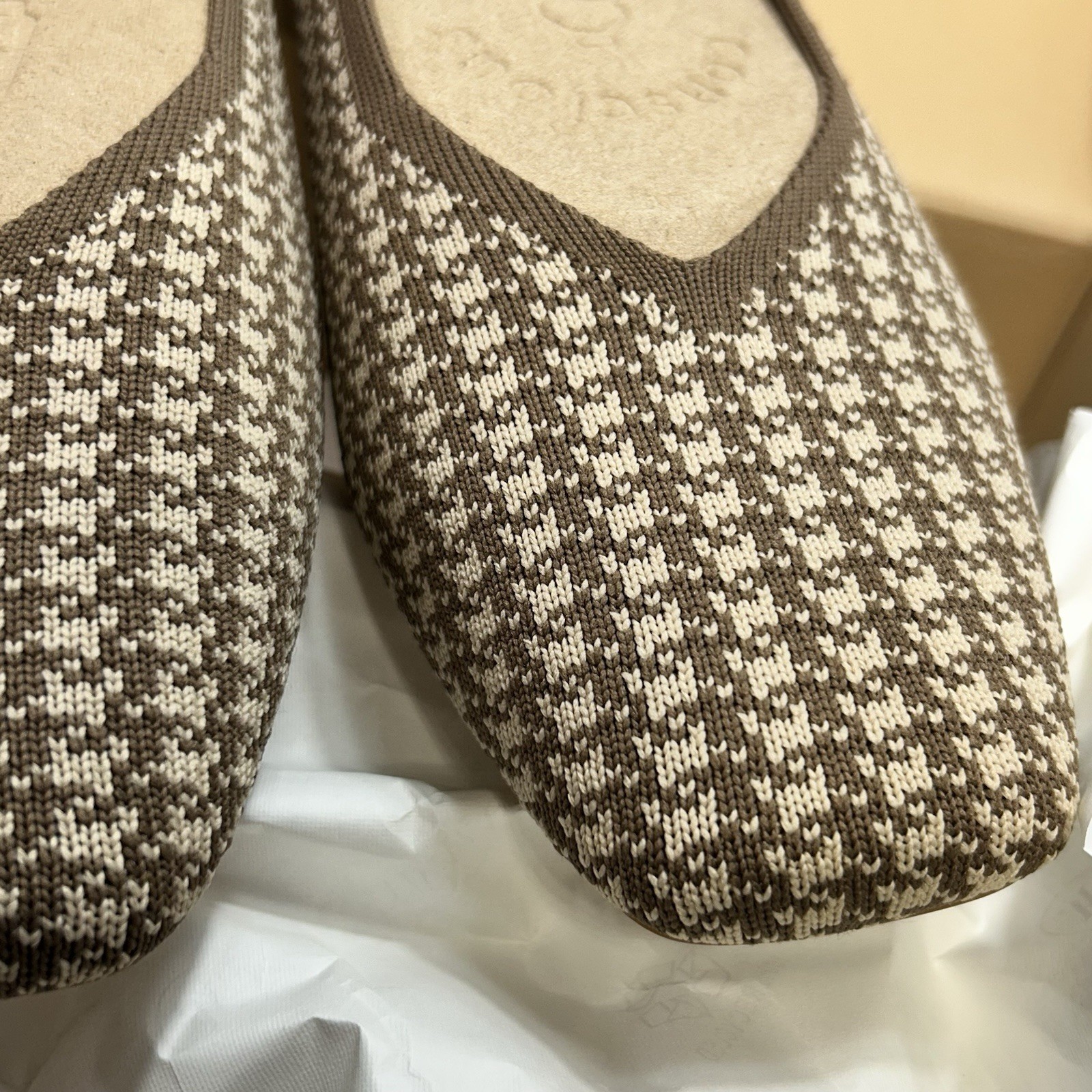 VIVAIA Margot Espresso Houndstooth Knit Square Toe Ballet Flats US 11