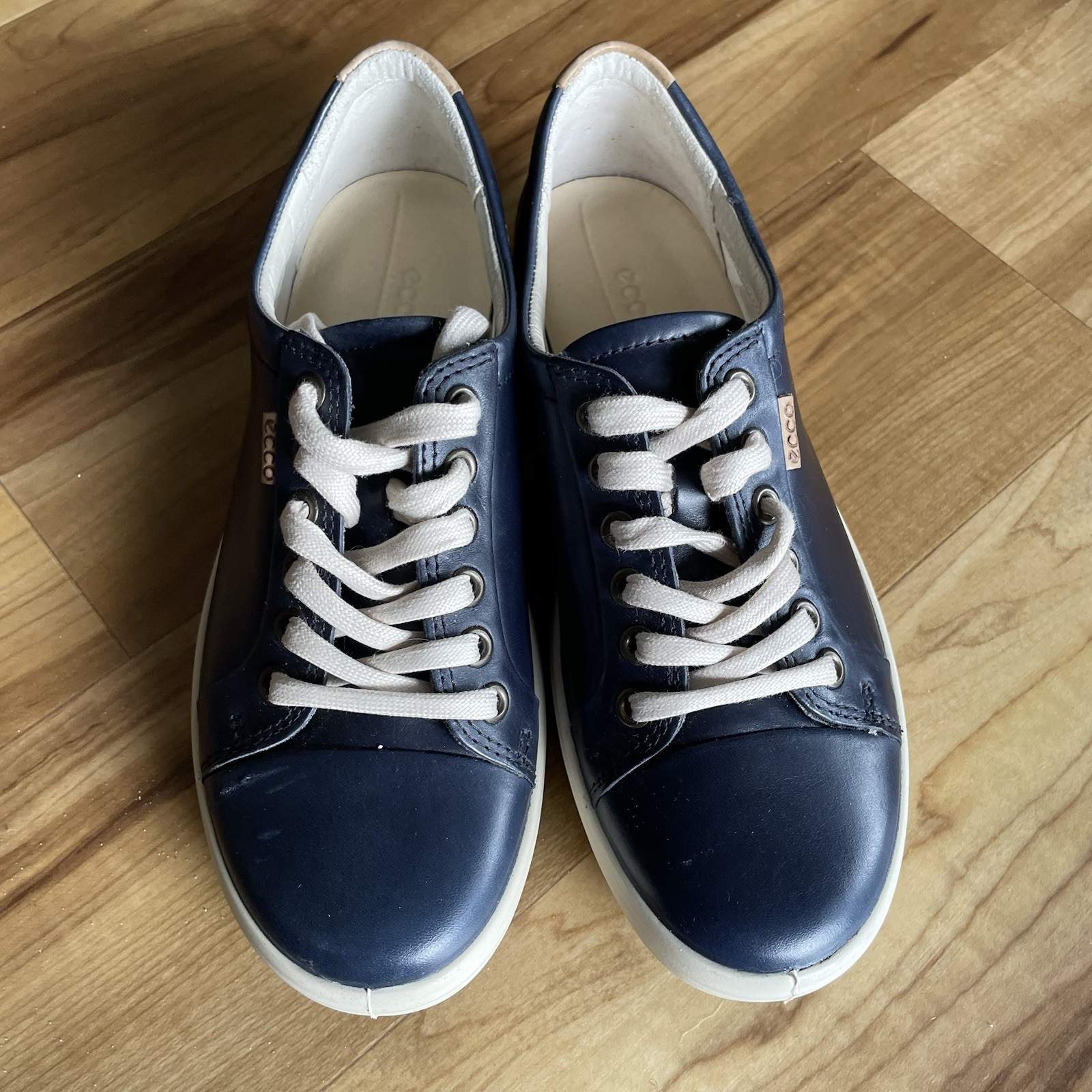 ECCO Soft 7 Women Leather Lace Up Sneaker Marine Blue Size 5-5.5 EU 36