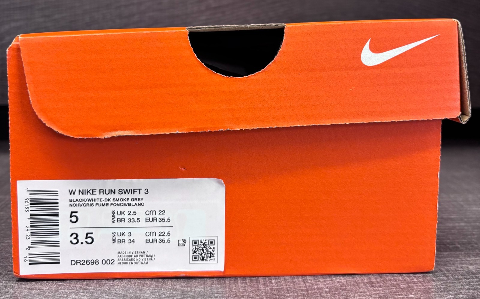 Women’s Nike Run Swift 3 – DR2698 (Black) – Size 5