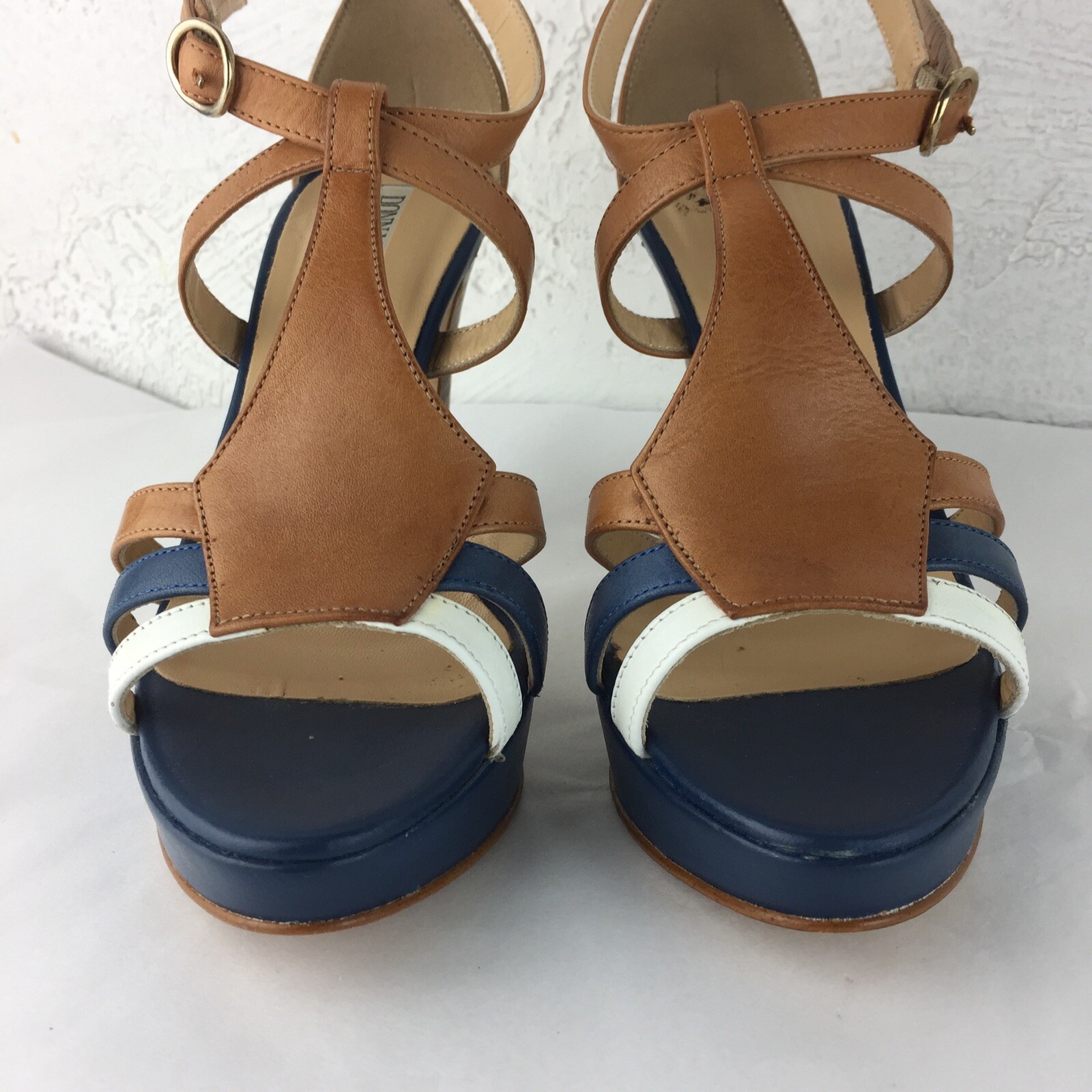 Donna Più Colorblock Ankle Strappy Platform Heel Shoes Sandals Leather 36 US6