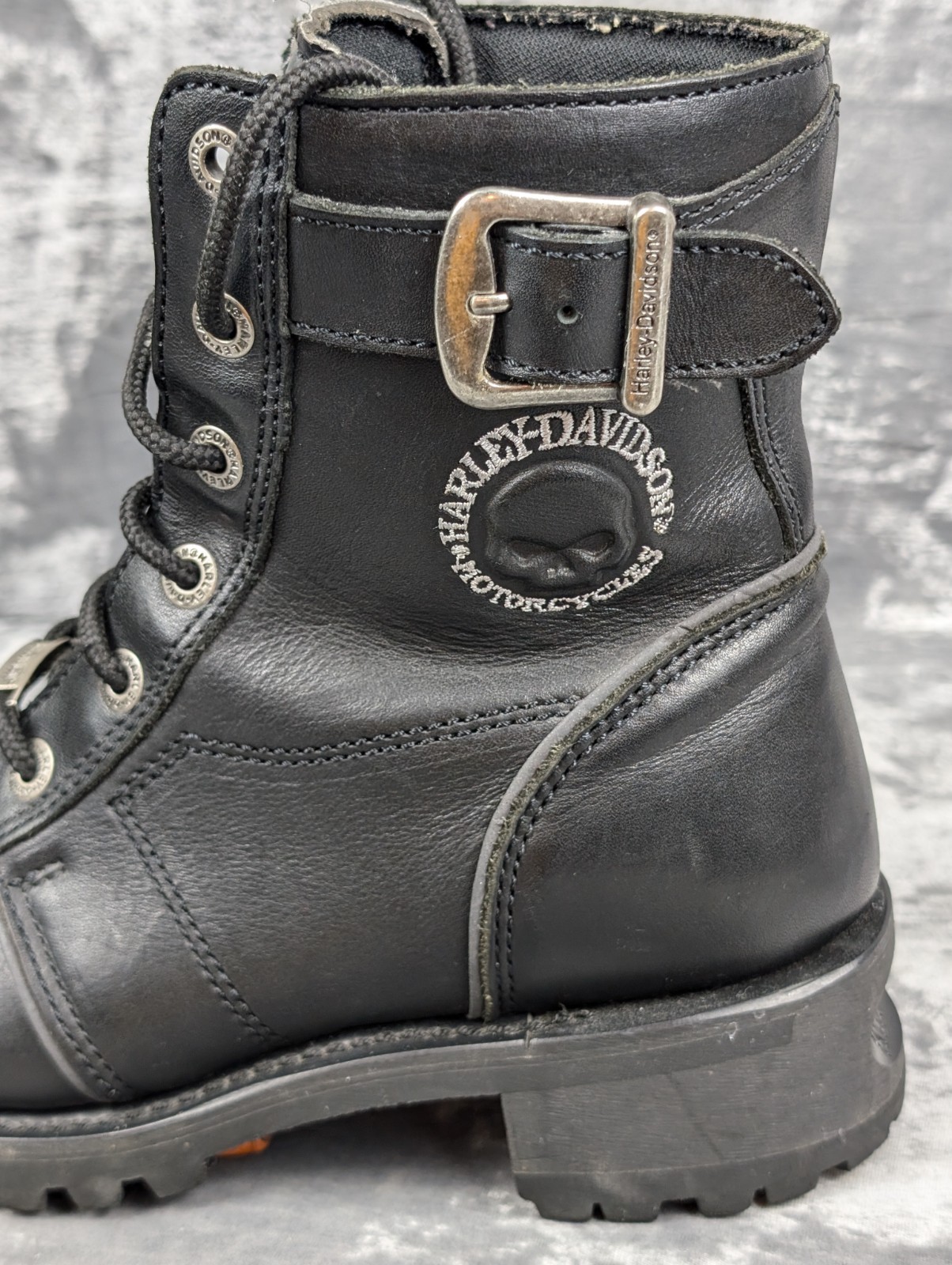Harley Davidson Motorcycle Boots W 8.5 Leather 88352 Skull Peg Bar Heel Bolt