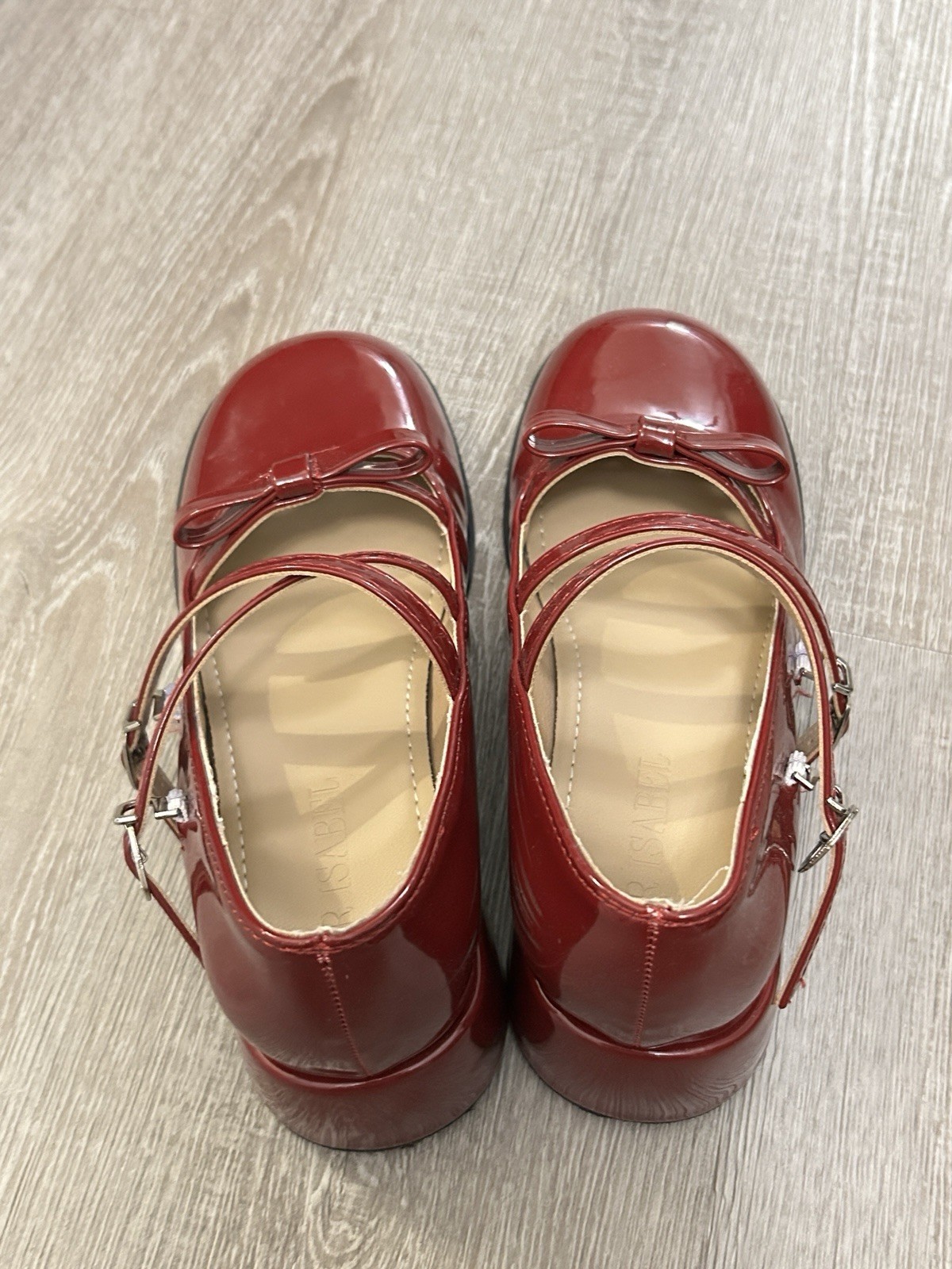 Mary janes burgundy red shiny leather chunky platform round toe
