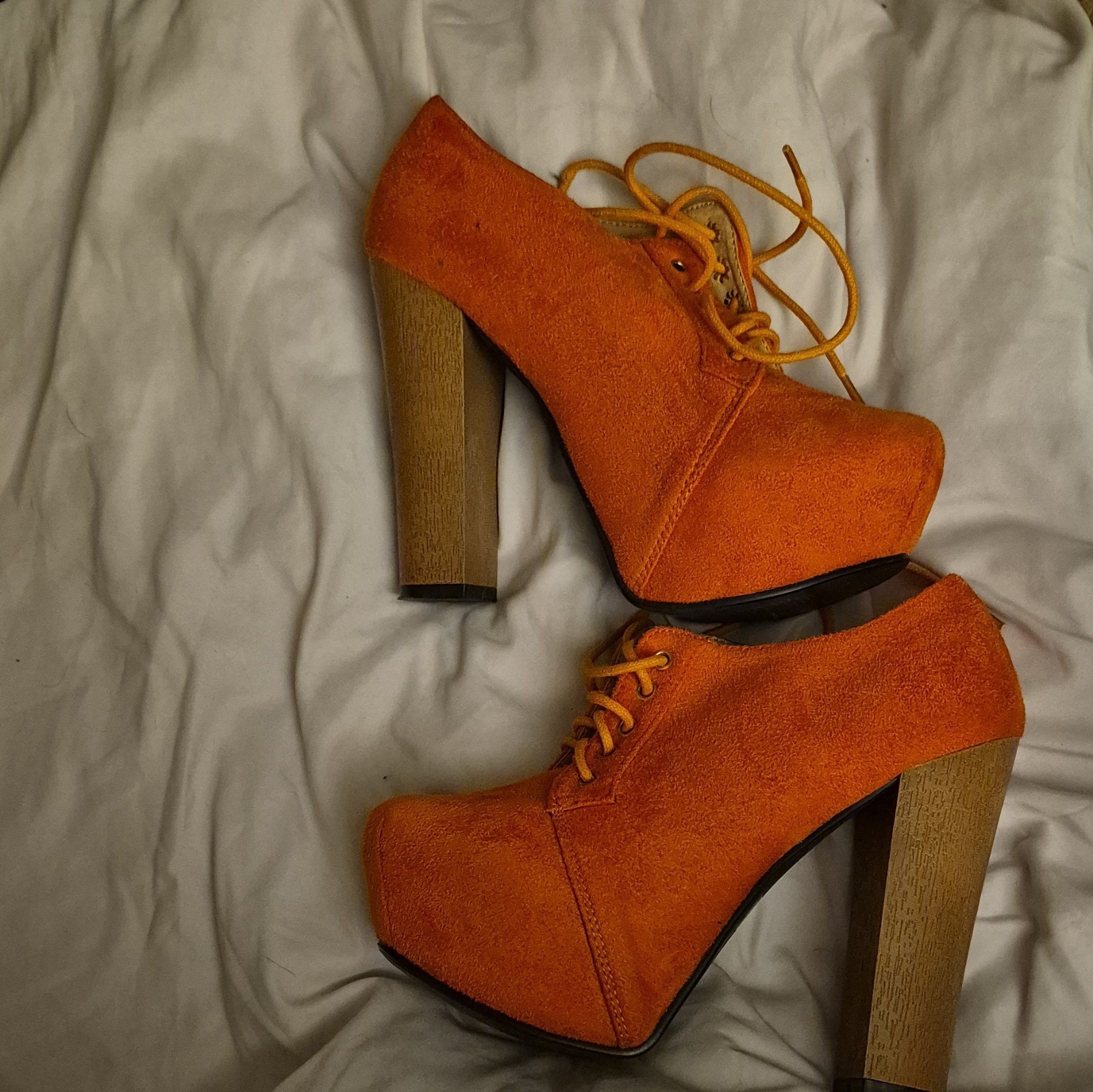 Traffic Orange Suede Platform Lace-Up Ankle Bootie Round Toe 6