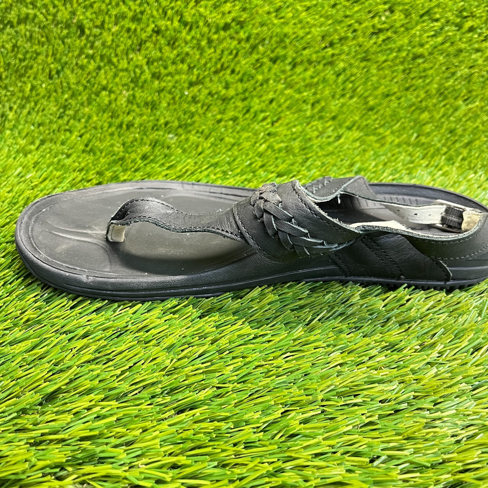 Kuru Letti Womens Size 9 Jet Black Beach Classic Outdoor Leather Thong Sandals