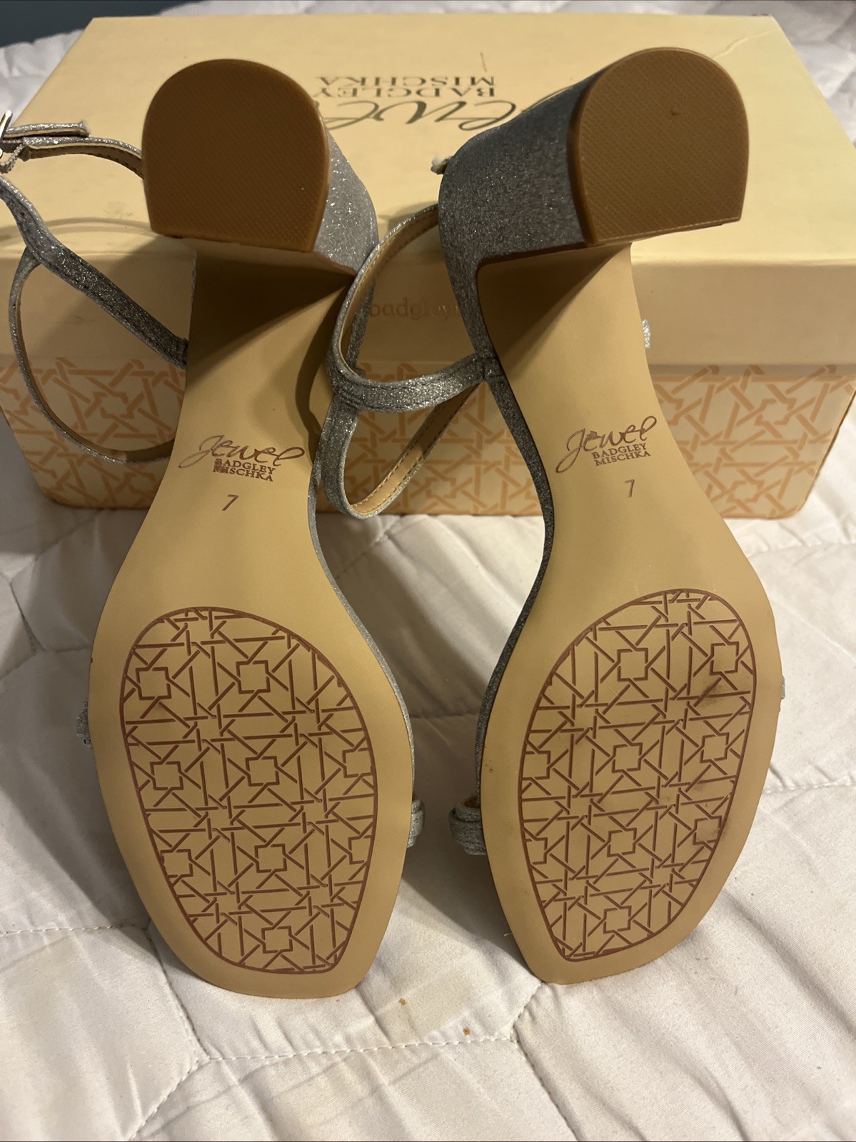 JEWEL BADGLEY MISCHKA Women’s Charlee Embellished Glitter Block Heel Sandals