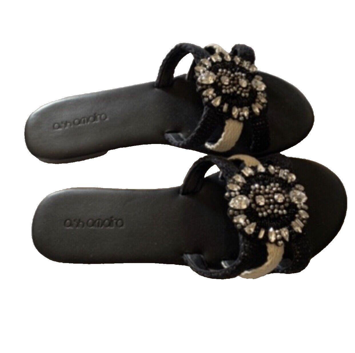 ash amaira shoes size 38 black ivory canvas embellished mule slides NEW