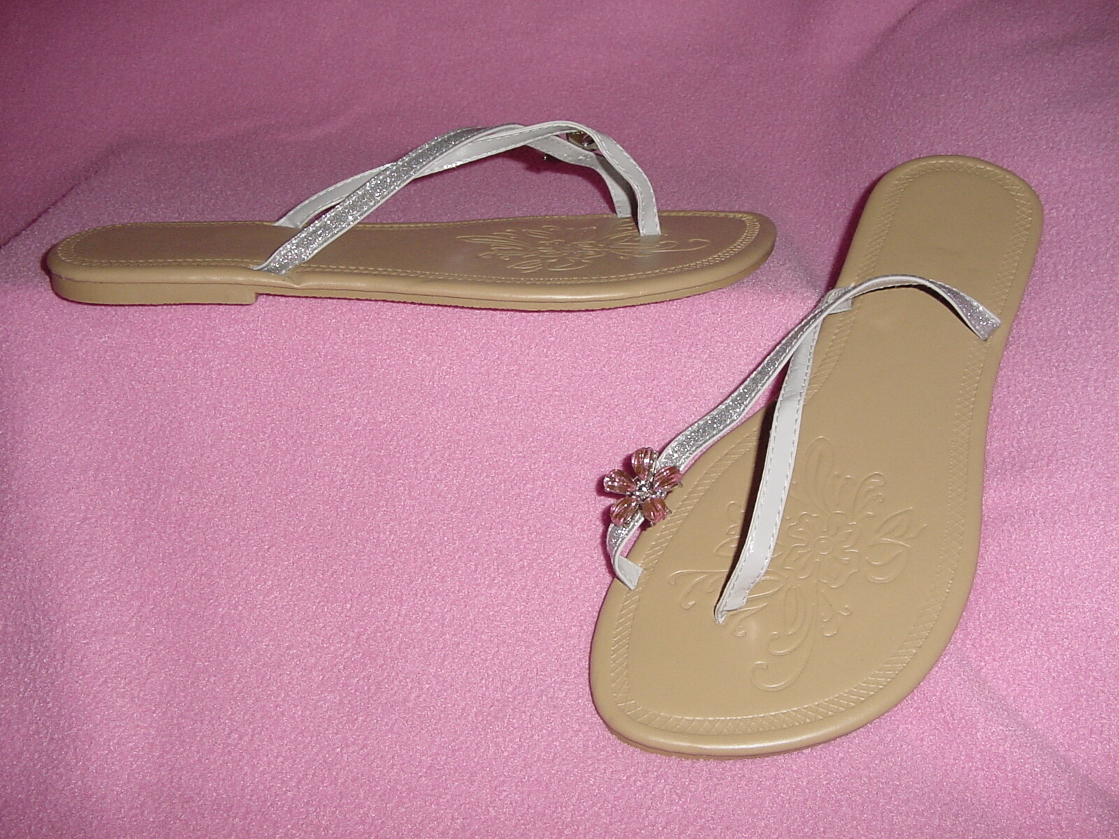 Metallic Glitter Thong Flop Sandal Gems GREEN or GRAY/SILVER XL 11-12 FREE SHIP