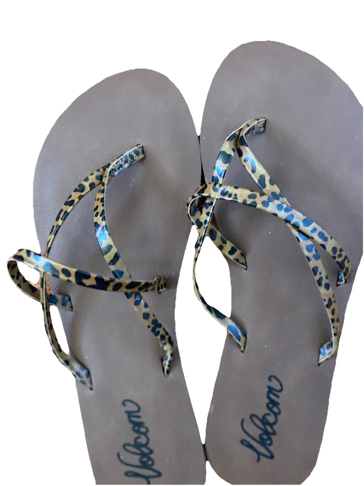 Volcom Leopard Printed Straps Slippers Sandals Flip Flops US Size 8 *See Descr*