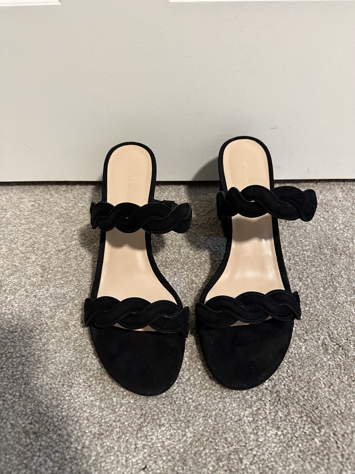 EUC Stuart Weitzman Twistie Block Heel Sandal in Black Suede size EU39.5/US9