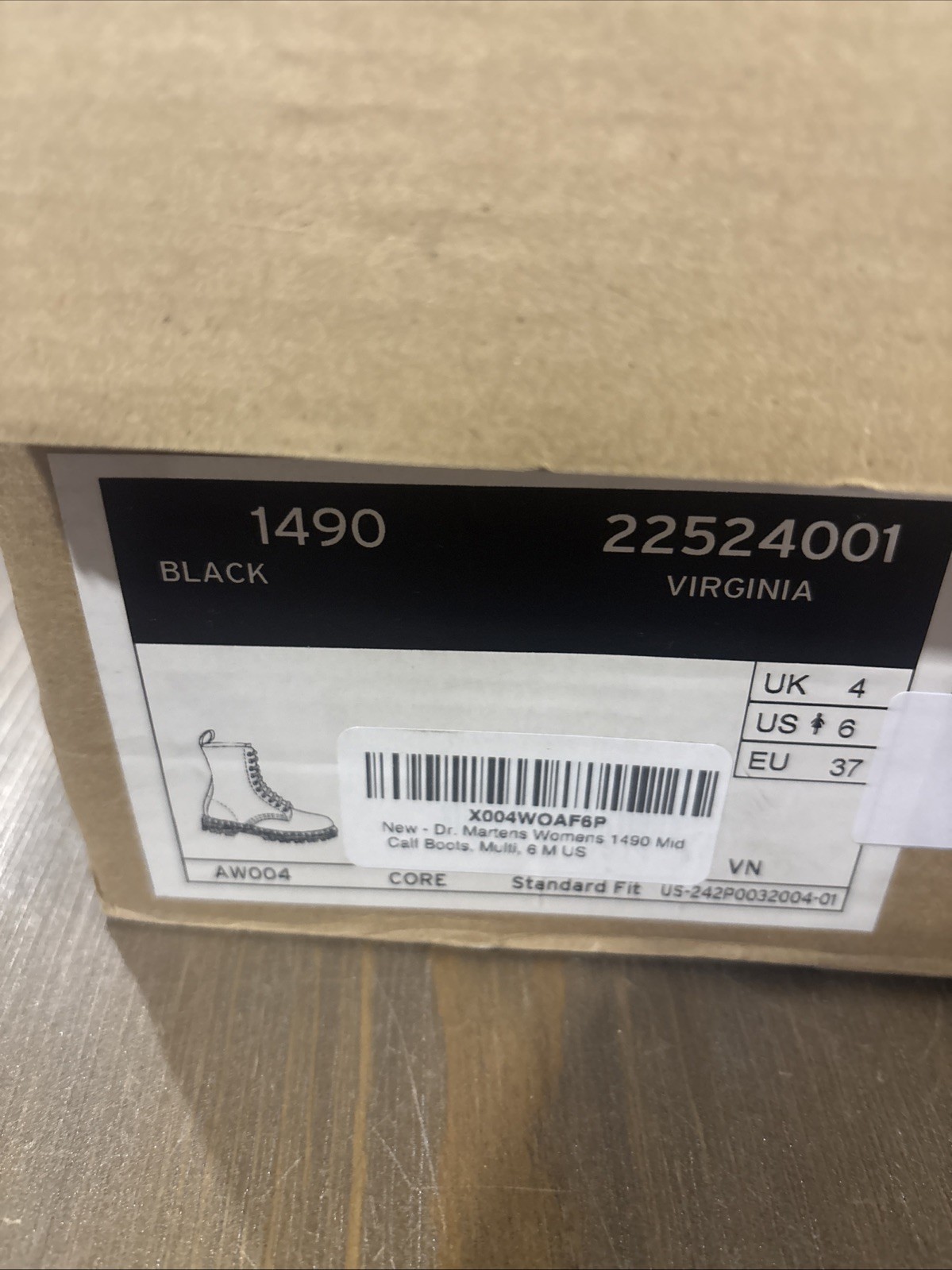 Dr. Martens Pascal 1490 Virginia Leather Boots for Women, Black Grunge Core NIB