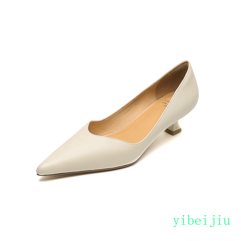 Women’s 100% Real Leather Low Kitten Heel Classic Dress Shoes Casual Office Lady